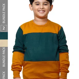 IndiWeaves Boys Pack Of 2 Colourblocked Pullover Fleece Sweatshirts image 1