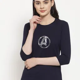 Friskers Women Navy Blue SolidFull Sleeve Tshirt-image-0