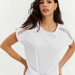 Cool & Sexy Women Solid Round Neck T-shirt-picture-12