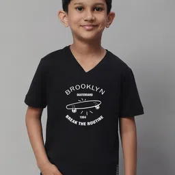 Friskers Boys Typography Printed V-Neck Slim Fit Pure Cotton T-shirt-picture-26