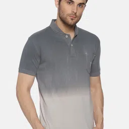 yak yak YAK Men Grey Tie and Dye Dyed Polo Collar Pure Cotton Slim Fit Pure Cotton T-shirt-picture-43
