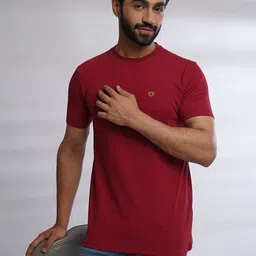 JADE BLUE Round Neck Pure Cotton Slim Fit T-shirt-picture-12