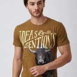 yak yak YAK Men Khaki Typography Printed Pockets Slim Fit T-shirt-picture-11