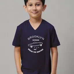 Friskers Boys Typography Printed V-Neck Slim Fit Pure Cotton T-shirt-picture-10