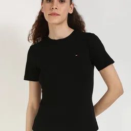 Tommy Hilfiger Women Solid Round Neck Slim Fit Cotton T-shirt-picture-32