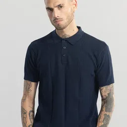Snitch Navy Blue Polo Collar Pure Cotton Slim Fit T-shirt-picture-22