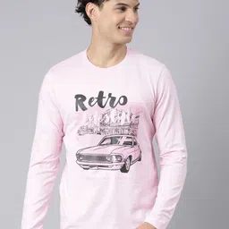 Chennis Pink Typography Printed Cotton Round Neck Long Sleeves Applique Slim Fit T-shirt-picture-25