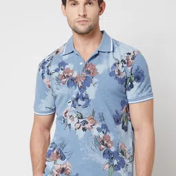 Mufti Floral Printed Polo Collar Pure Cotton Slim Fit T-shirt-picture-30