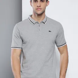 Dennis Lingo Men Grey Melange Polo Collar Slim Fit T-shirt-picture-51