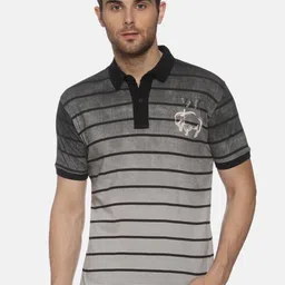 yak yak YAK Men GreyBlack Pure Cotton Striped Polo Collar Slim Fit Pure Cotton T-shirt-picture-26