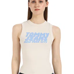 Tommy Hilfiger Women Typography Printed Round Neck Cotton T-shirt-image-51