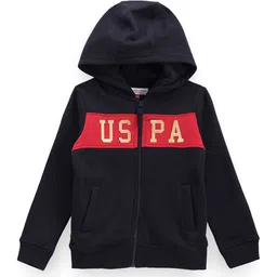 U.S. Polo Assn. Kids Boys Brand Logo Printed Hooded Front Open Cotton Sweatshirt-picture-23