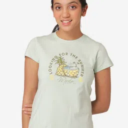 Mode by Red Tape Girls Sea Green Printed Round Neck T-shirt-image-82