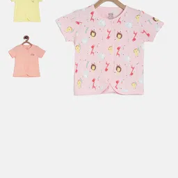 MINI KLUB Girls Pack of 3 Printed Round Neck Pure Cotton T-shirt-picture-16