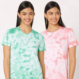 Smarty Pants Women Lime Green & White Tie and Dye 2 Printed T-shirt-image-10