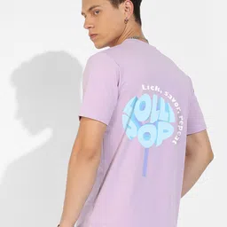 Campus Sutra Lavender & Blue Typographic Printed Cotton T-shirt-image-68