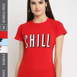 Fabflee Pack Of 3 Typography Printed Cotton T Shirts-picture-33