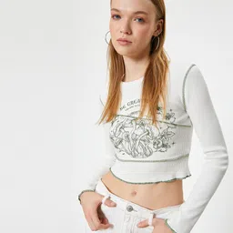Koton Women Floral Printed Round Neck Crop Top-picture-39