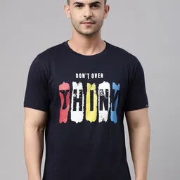 Bushirt Men Navy Blue Printed Pure Cotton T-shirt-picture-47