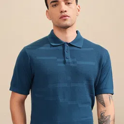 HIGHLANDER Men Knitted Textured Polo Collar T-shirt-image-51