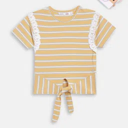 ELLE Girls Yellow & White Striped T-shirt With Tie-Up-picture-35