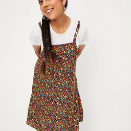 max Girls Floral Printed Pinafore Dress with T-shirt-image-68