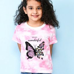 NUSYL Girls Butterfly Printed Round Neck Short Sleeves T-shirt-picture-7