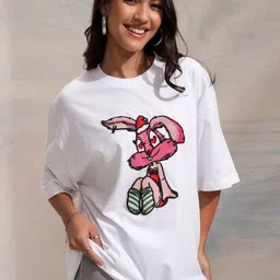 street by tokyo talkies Tokyo Talkies Women Self Design Round Neck Cotton Oversized T-shirt-picture-28