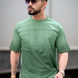 Maniac Men Abstract Printed Neck Cotton Oversized Tshirt image 1