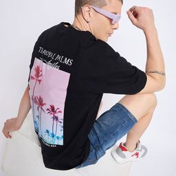 Mast & Harbour Black Graphic Printed Round Neck T-shirt-picture-22