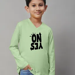 Friskers Boys Sea Green Typography Printed V-Neck Pockets T-shirt-picture-24