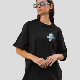 Slenor Typography Printed Drop-Shoulder Sleeves Oversized Cotton T-shirt-image-67
