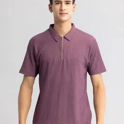 Snitch Purple Self Design Polo Collar Casual T-shirt-picture-33