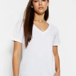 Trendyol V-Neck Short Sleeves Pure Cotton T-shirt-image-80