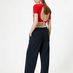 Koton Women Solid Round Neck Cherry Red Crop Top-image-11