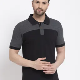 Kalt Men Black & Grey Colourblocked Polo Collar T-shirt-picture-34