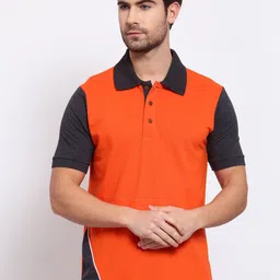 Kalt Men Orange & Black Polo Collar T-shirt-image-20