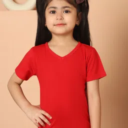 MINI & MING Girls Solid V-Neck Pure Cotton T-shirt-picture-56