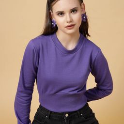 Rigo Round Neck Fleece Crop Sweatshirt-picture-45