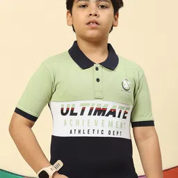 Monte Carlo Boys Colourblocked & Typography Printed Polo Collar Pure Cotton T-shirt-picture-41