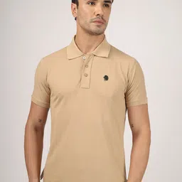 Greylongg Short Sleeves Beige Polo Collar Applique T-shirt-picture-23