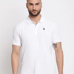 Cantabil Men White Solid Cotton Polo Collar T-shirt-picture-28