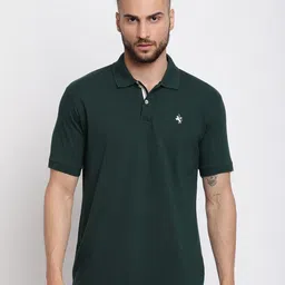 Cantabil Men Green Polo Collar Pure Cotton Regular Fit T-shirt-picture-15