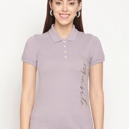 METTLE Women Purple Typography Printed Polo Collar T-shirt-image-58