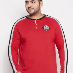 bigbanana Men Plus Size Red Henley Neck Bio Finish Applique T-shirt-picture-27