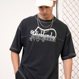 HIGHLANDER Typography Printed Drop-Shoulder Sleeves Oversized T-shirt-picture-31