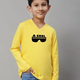 Friskers Boys Yellow Typography V-Neck Applique T-shirt-picture-56