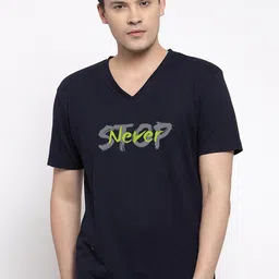 Friskers Men Navy Blue Typography V-Neck T-shirt-picture-24
