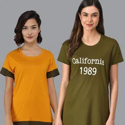 Christy World Pack Of 2 Typography Printed Pure Cotton T-Shirt Nightdress-picture-20