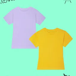 BAESD Girls Pack Of 2 Solid Round Neck Short Sleeves Cotton Casual T-shirt-picture-46